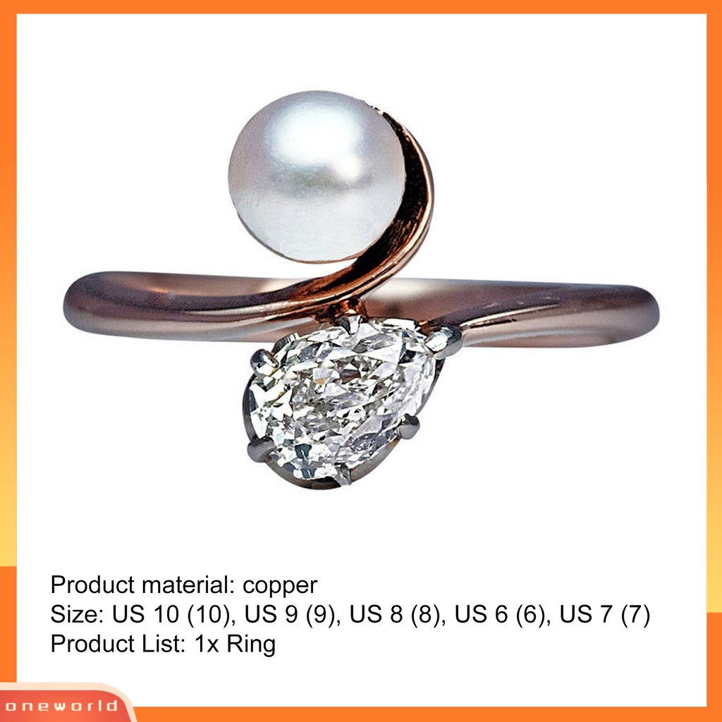 [EONE] Menawan Kulit-Menyentuh Cincin Lady Tembaga Faux Pearl Cubic Zirconia Finger Band Perhiasan Aksesori