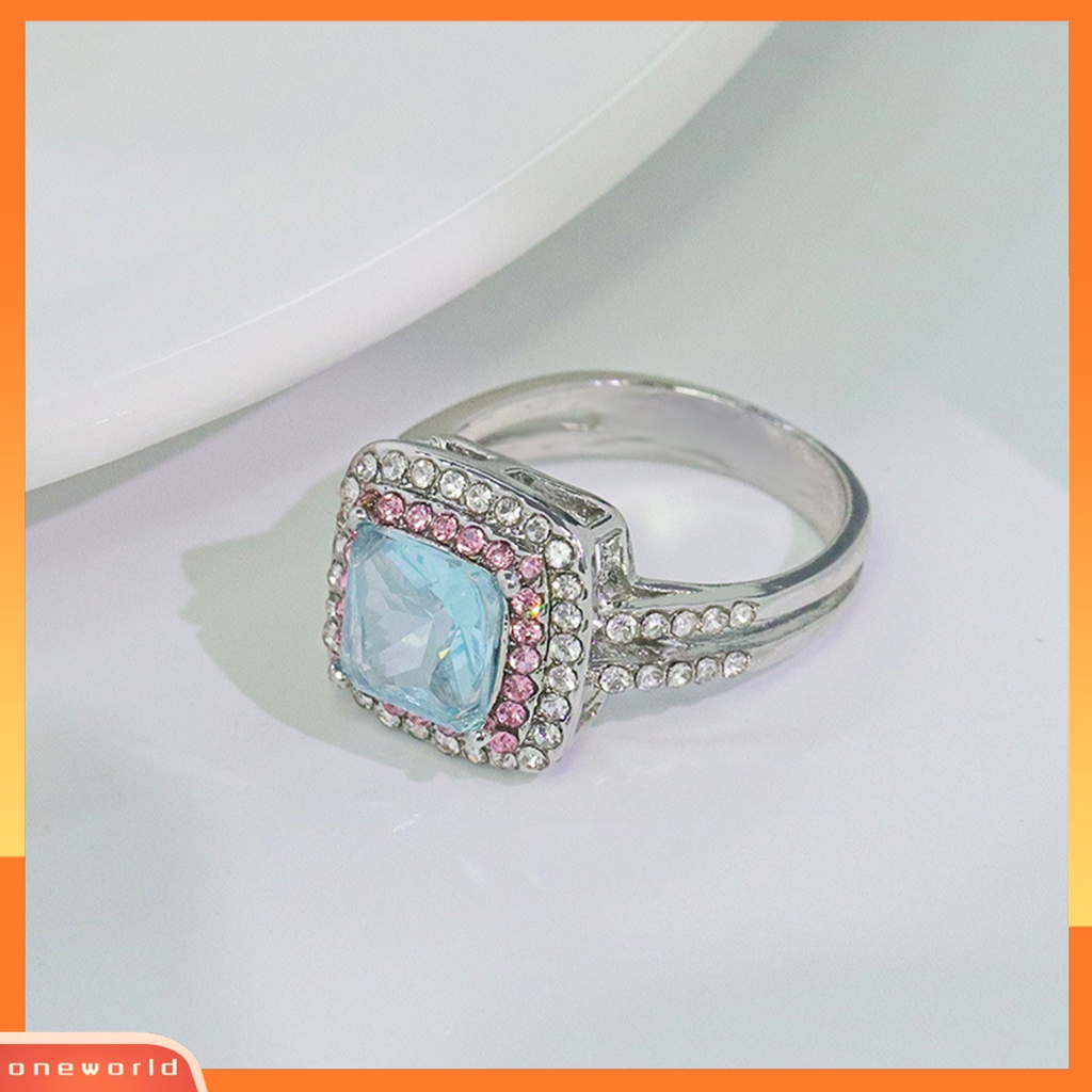 [EONE] Wanita Cincin Persegi Cubic Zirconia Perhiasan Berlian Imitasi Bersinar Cincin Jari Untuk Pernikahan