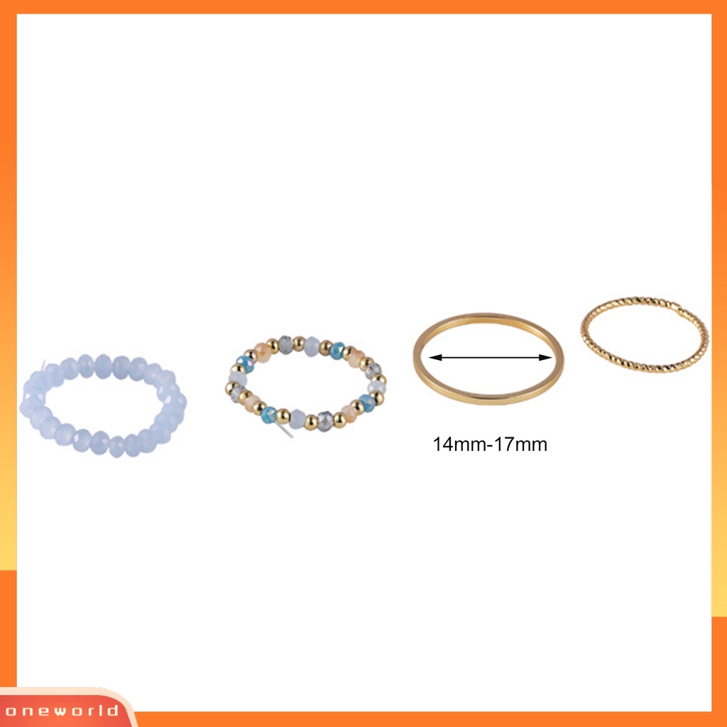 [EONE] 4 Pcs/Set Wanita Cincin Bohemian Vintage Manik-Manik Peregangan Tali Semua Pertandingan Dekorasi Hadiah Kristal Imitasi Warna-Warni Manik-Manik Pesta Jari Cincin Perhiasan Fashion Untuk Pakaian Sehari-Hari