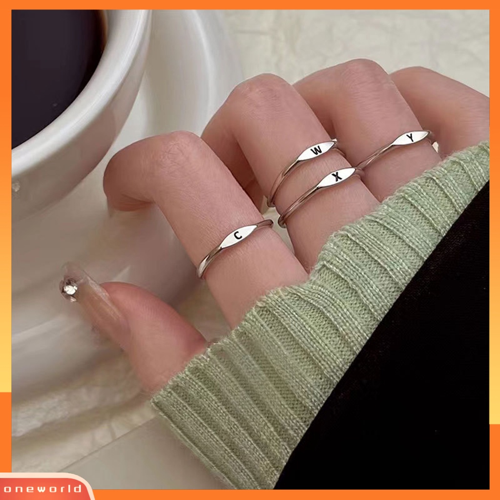 [EONE] Fashion Cincin Huruf Inggris Ukiran Pengerjaan Halus Elektroplating Hypoallergenic Permukaan Halus Menghias Elegan Fashion Minimalis Midi Cincin Bulat Wanita Perhiasan