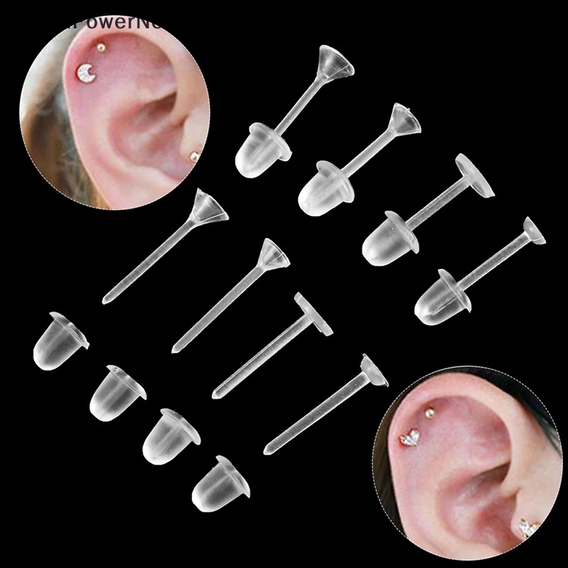 Power 100PCS Tiang Anting Plastik Dan Punggung Bening Pin Telinga Dan Punggung Earnuts Earring ID