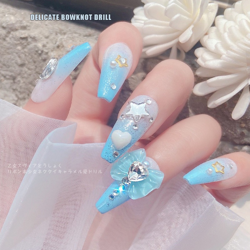 [Unggulan] Berlian Mengkilap Kuku Berlian Imitasi Aksesoris Kuku Perlengkapan Kuku DIY Kuku 3D Busur Kuku Pesona Busur Resin Nail Art Dekorasi 6warna Kristal Hati Ikatan Simpul Kuku Permata