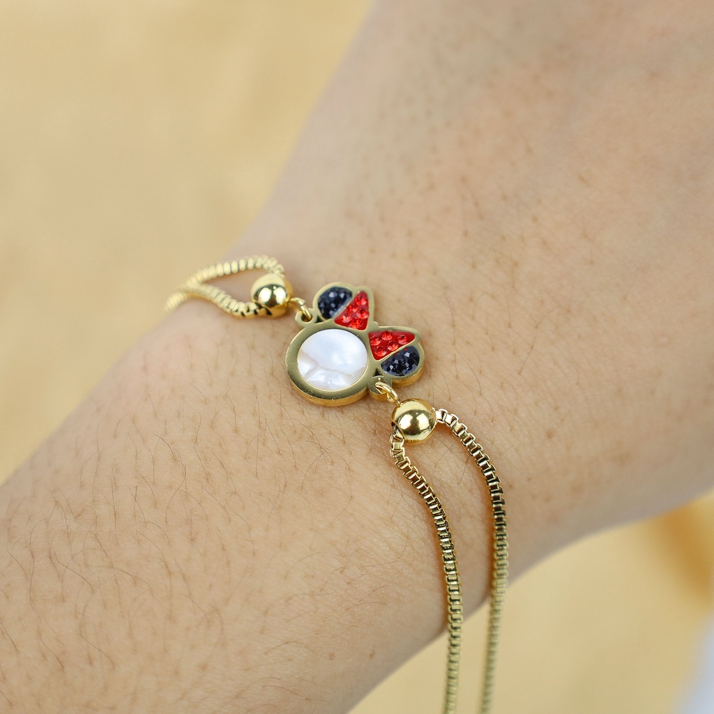 GROSIR Gelang tangan rantai double minnie titanium stainless steel 316l anti karat import berkualitas bisa bayar di tempar COD