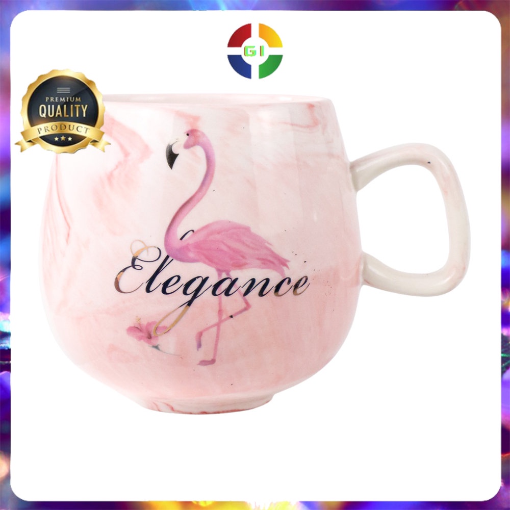 Gelas Cangkir Kopi Keramik Glass Coffee Mug Desain Flamingo 320ml Pink