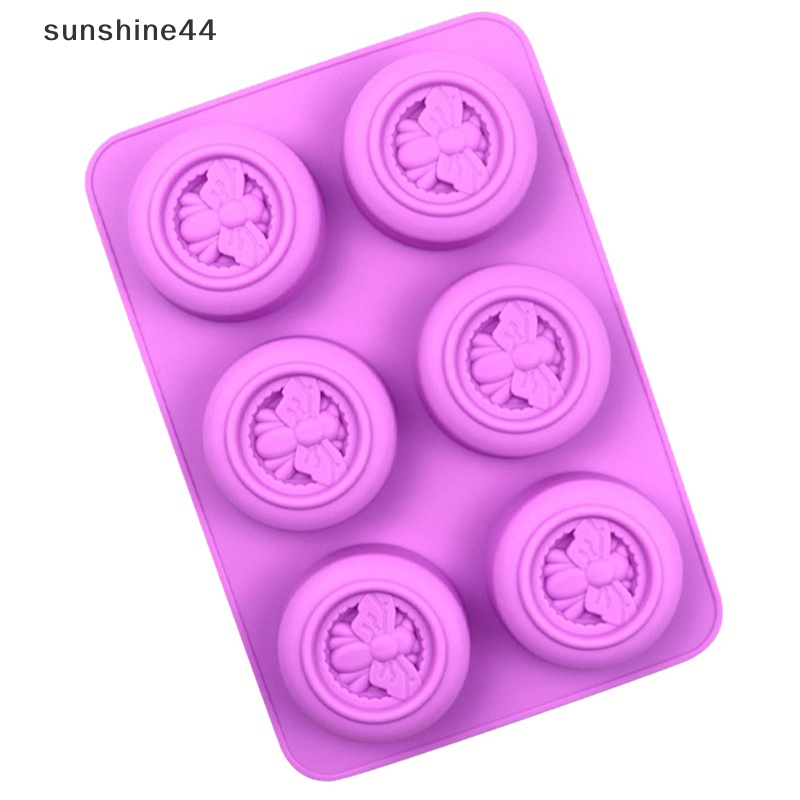 Sunshine 6lubang Bulat Motif Lebah 3D Sabun Cetakan DIY Handmade Silikon Cake Maker ID