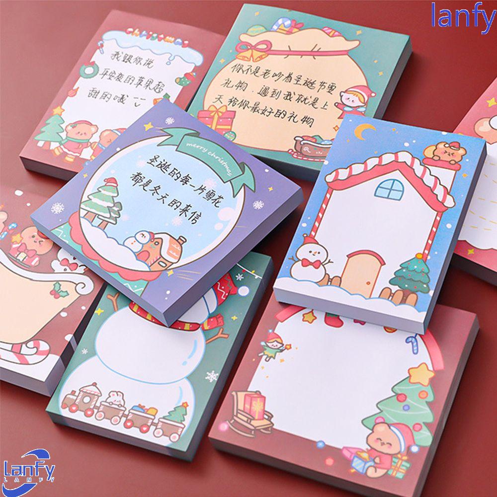 Lanfy Memo Pads Natal Kawaii 50lembar Santa Perlengkapan Kantor Self-Adhesive Postingan Alat Tulis Sticky Notes