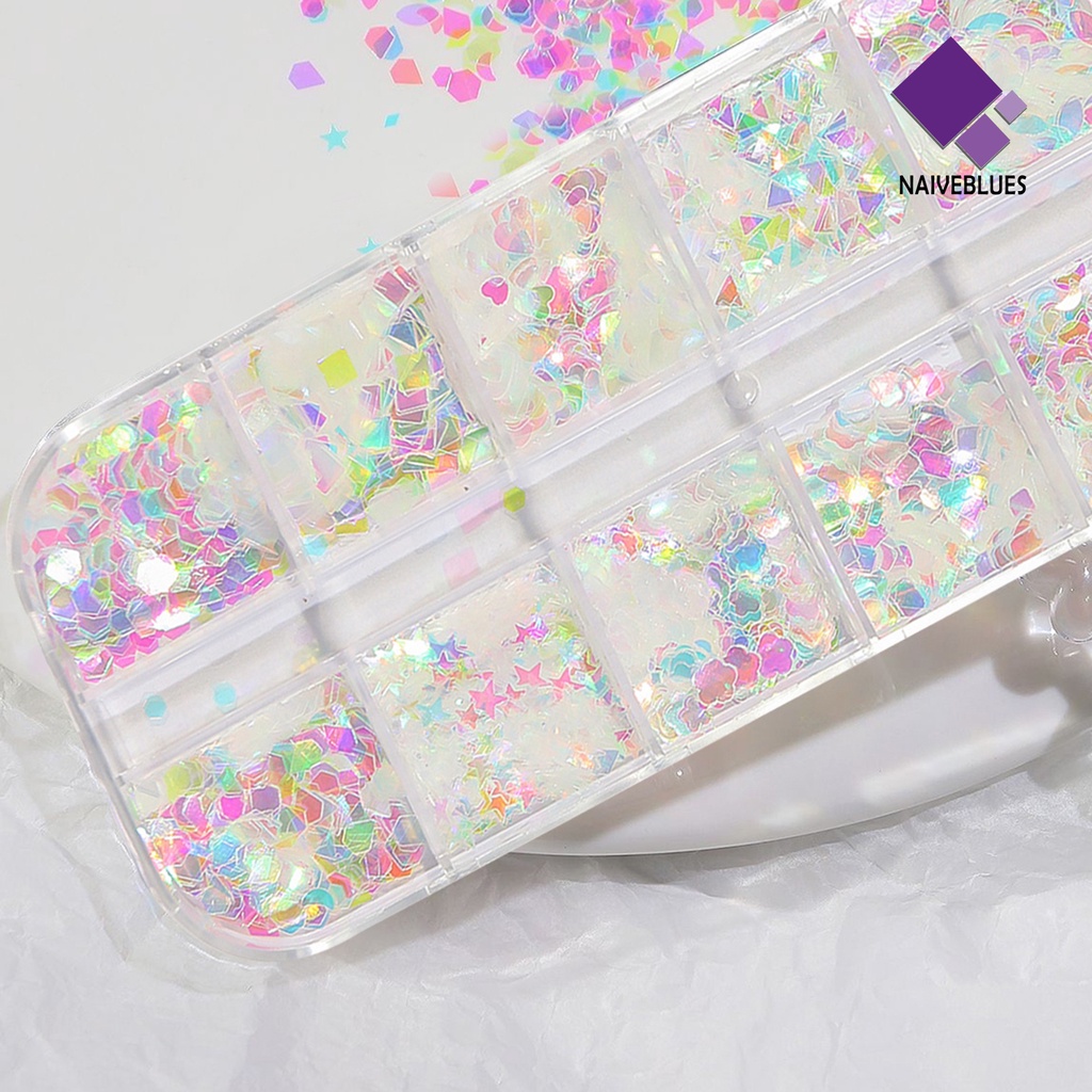 [naiveblues] Nail Sequin 12kisi Bersinar Tahan Lama Nail Sequin Dekorasi DIY Beragam Gaya