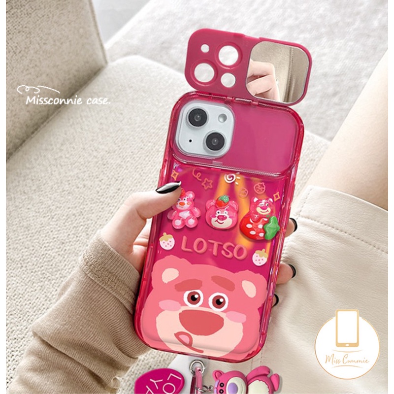 Kartun Strawberry Bear Cute Manyo Case Untuk Y11 Y12 Y20 Y12i Y17 Y20s Y12S Y20i Y15 Y20s G Y12A Y91C Y1S Y20G Y30G Y11s Y20A 3D Mainan Kreatif Flip Make Up Cermin Shockproof Case