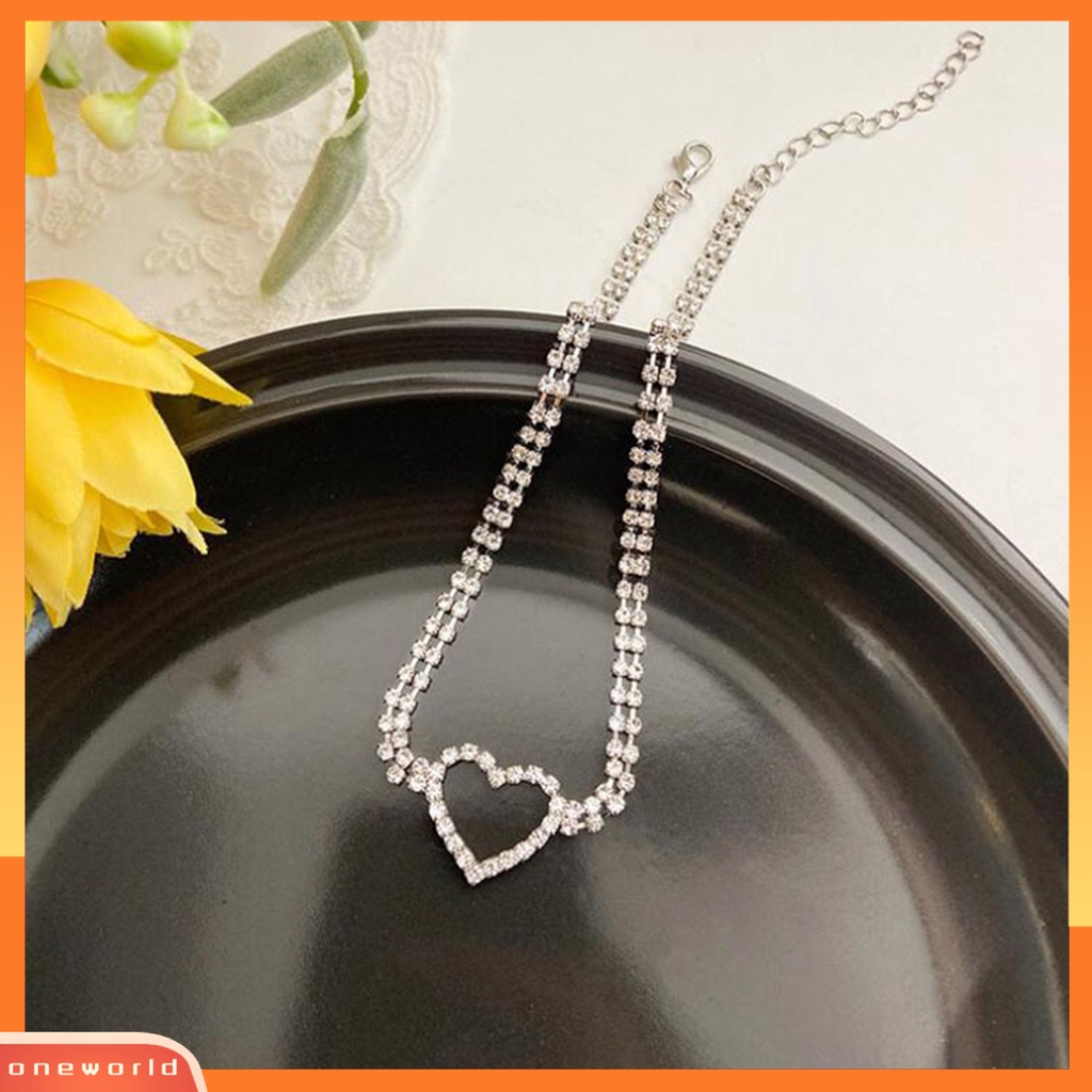 [EONE] Rantai Klavikula Elegan Jantung Pesona Geometris Berkilau Dapat Disesuaikan Hadiah Hias Wanita Penuh Berlian Imitasi Choker Kalung Perhiasan Untuk Perjamuan