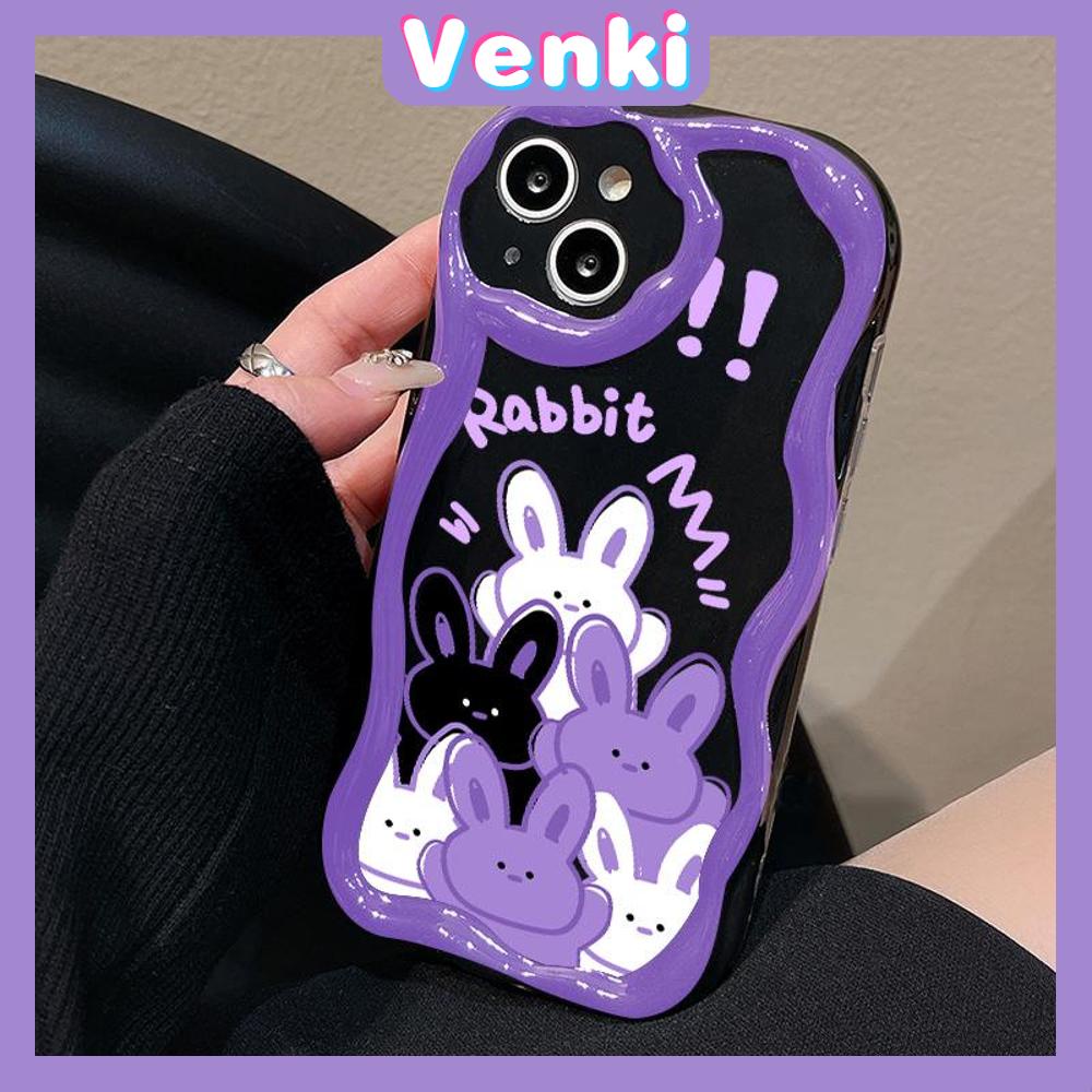 VENKI - For iPhone 11 iPhone Case 3D Curved Edge Wave Glossy Black TPU Airbag Shockproof Camera Cover Purple Bunny Compatible with iPhone 14 13 Pro max 12 Pro Max xr xs max 7Plus