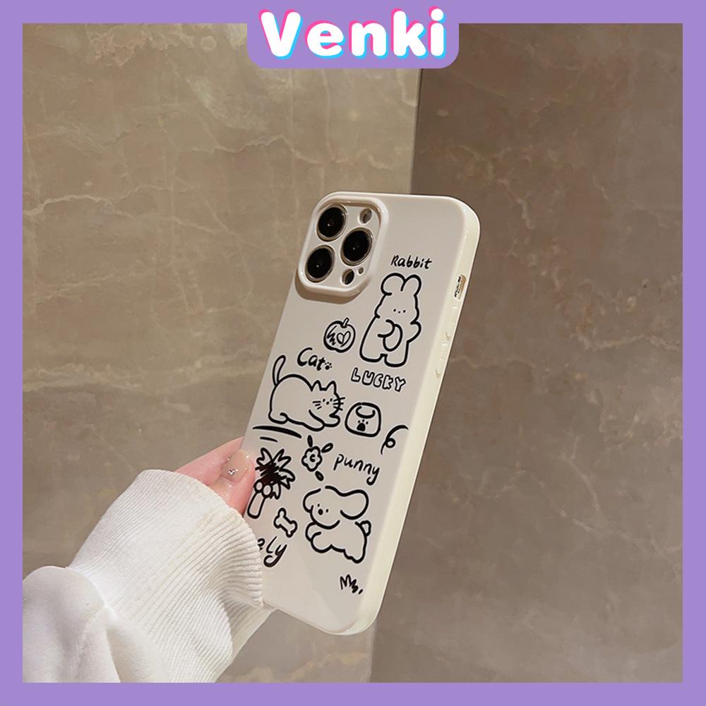 VENKI - For iPhone 11 iPhone Case Film TPU Soft Case White Glossy Cute Illustration Camera Protection Shockproof Compatible with iPhone 14 13 Pro max 12 Pro Max xr xs max 7 8 Plus