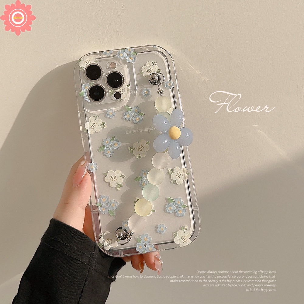 IPHONE Clear Fresh Flowers Gelang Case Kompatibel Untuk Iphone11 7Plus XR 6 6S Plus 14 13 12 Pro MAX X XS MAX Musim Panas Bunga Lembut Tpu Shockproof Airbag Phone Cover