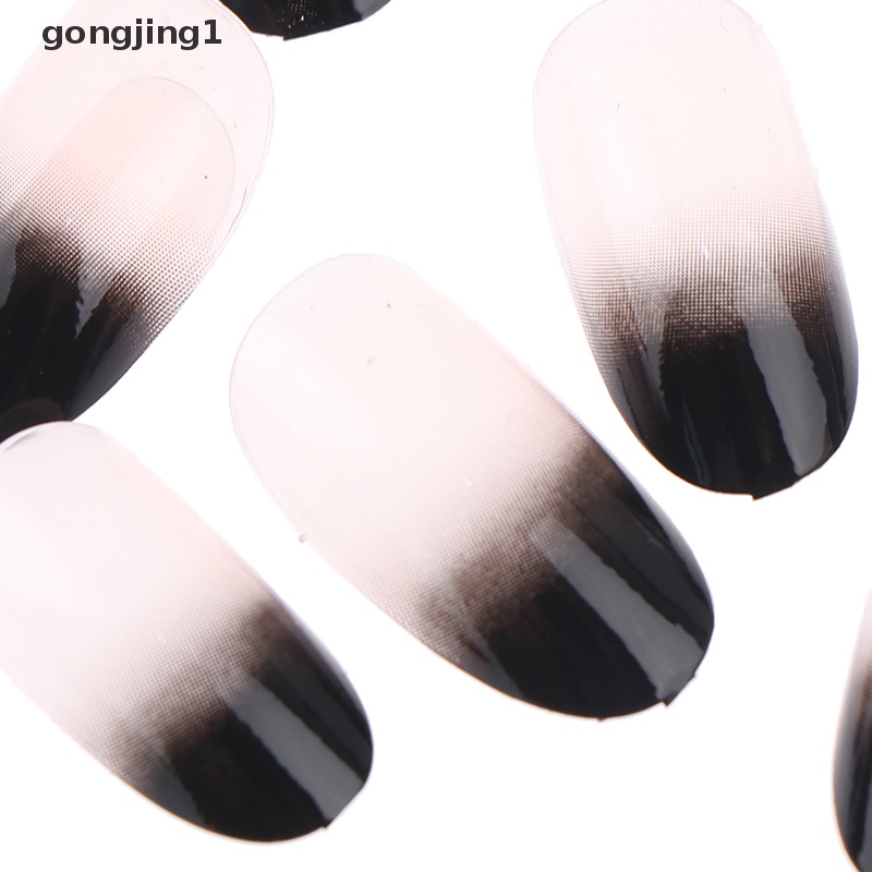 Ggg 24Pcs Kuku Palsu Gradasi Hitam Buatan Full Cover Extension Tips Dengan Lem ID