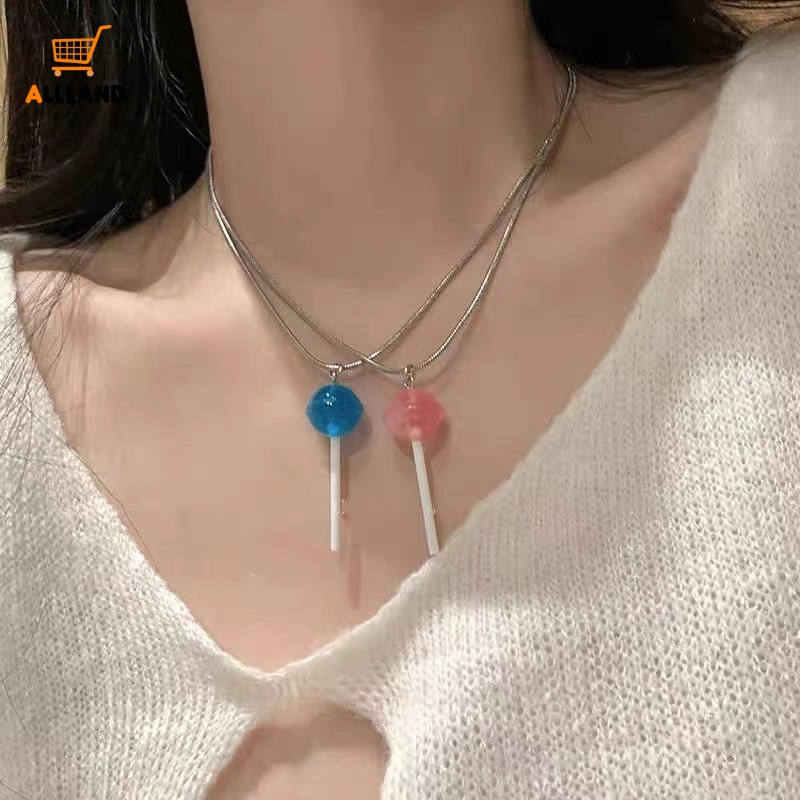 Kalung Liontin Lolipop Kreatif/Rantai Kerah Warna Permen Manis/Aksesoris Perhiasan Kalung Teman Pasangan Elegan