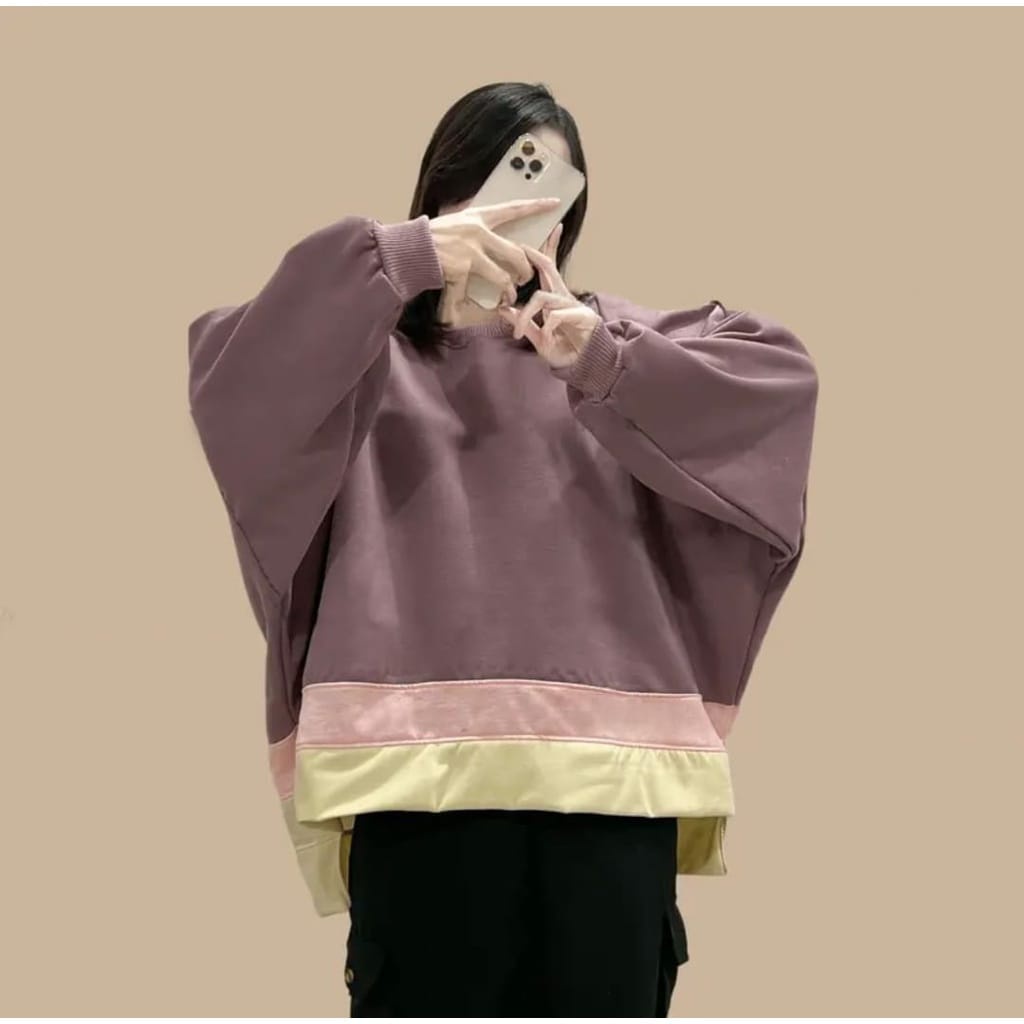 XXXL Basic Combined Oversize Sweater Wanita Remaja OOTD Casual Daily Korean Style Matt Fleece Tebal Premium