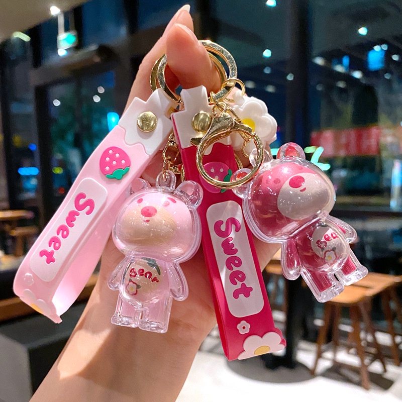 3d Manis Transparan Dibungkus Strawberry Beruang Kait Gantungan Kunci Anti Hilang Tali Mobil Rumah Gantungan Kunci Tas Ponsel Case Bluetooth Earphone Cover Liontin Hadiah