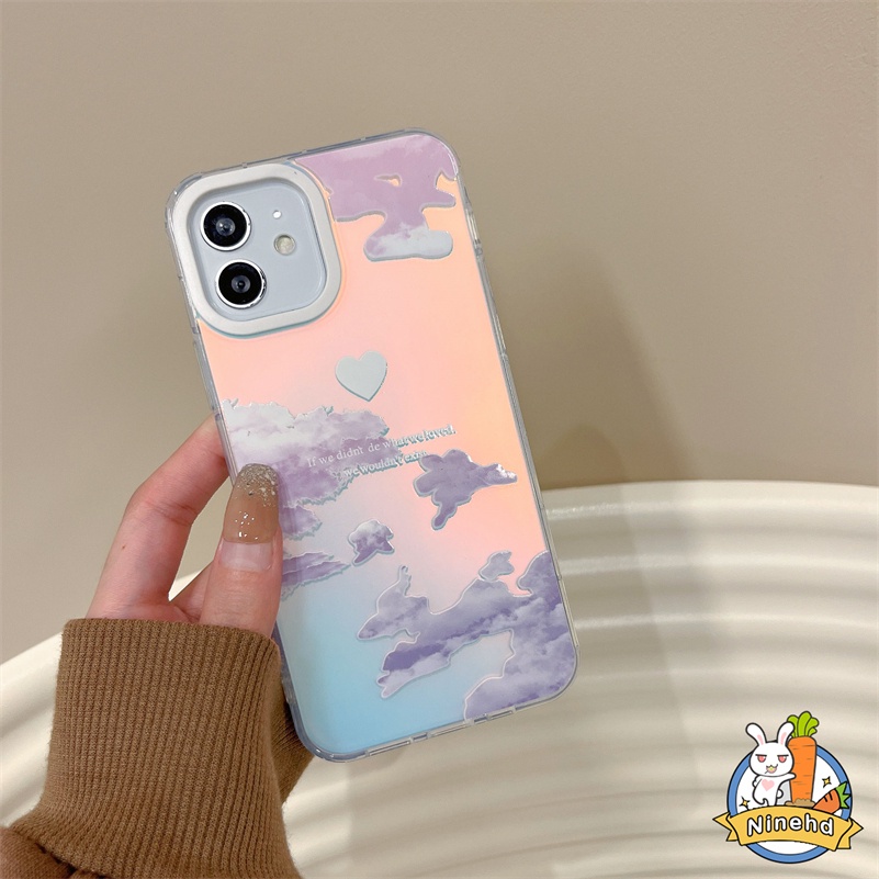 Ins Niche High-end iPhone Case Kompatibel Untuk Iphone14 13 12 11 Pro Max X Xr Xs Max8 7 Plus SE 2020 Warna Permen Laser Pola Awan Melamun Casing Ponsel Bumper Shockproof Soft Cover