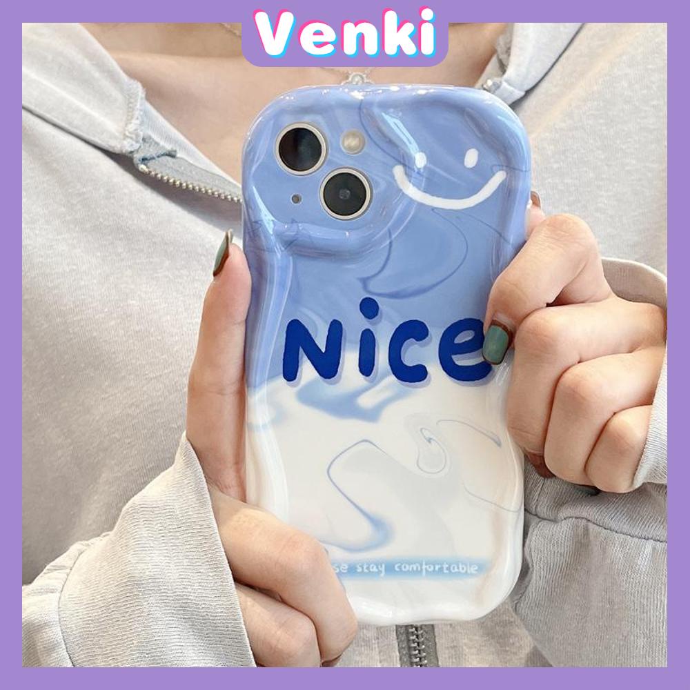 VENKI -For iPhone 11 iPhone Case 3D Curved Edge Wave Glossy White TPU Airbag Shockproof Camera Cover Blue and White Splicing nice Compatible with iPhone 14 13 Pro max 12 Pro Max xr