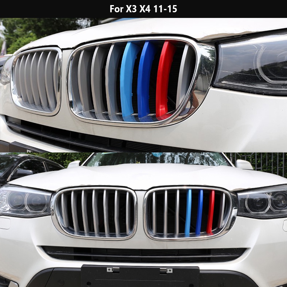 3pcs ABS Mobil Balap Grille Strip Trim Klip Untuk BMW X3 2022 E83 F25 G01 M Power Kinerja Aksesoris 2003-2019 2020 2021