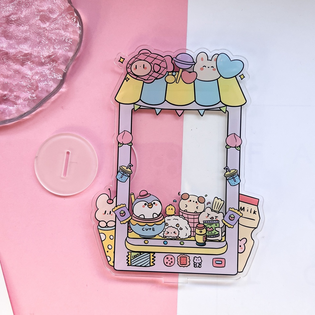 Cute Bear Card Holder 3Inch Untuk Kpop Idol Photocard Stand Holder Desktop Display Gambar Bingkai Foto Akrilik