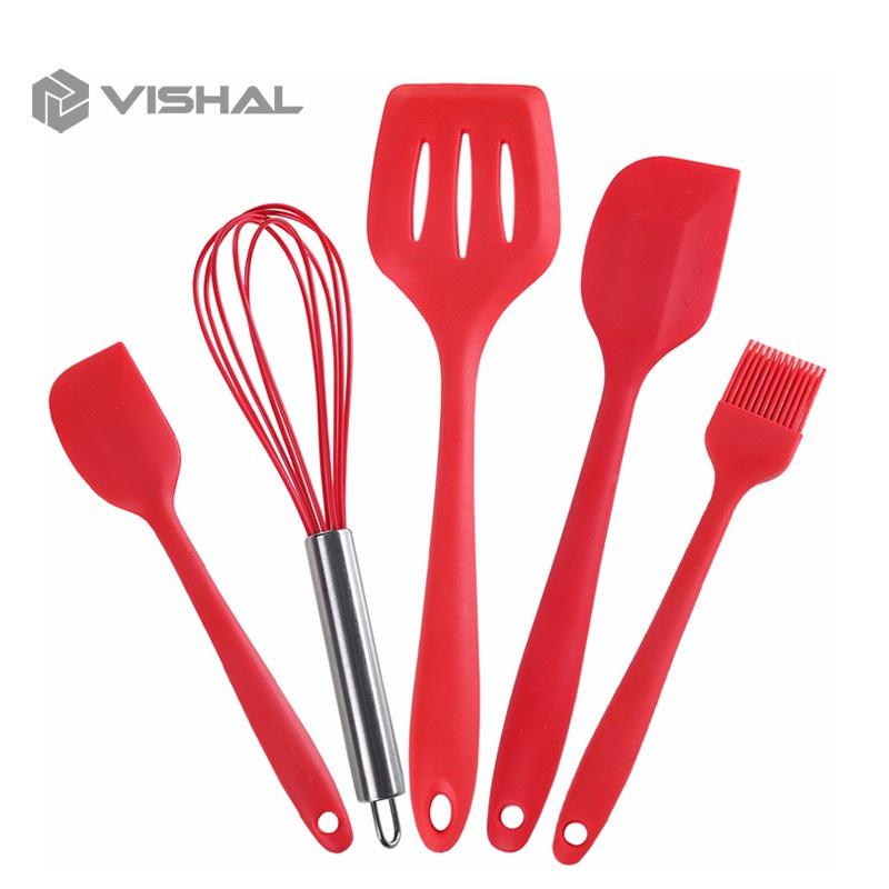 VISHAL Spatula Peralatan Masak Sutil Silikon Non Stick Cooking 5 Pcs Kitchenware Spatula Set VS-1808