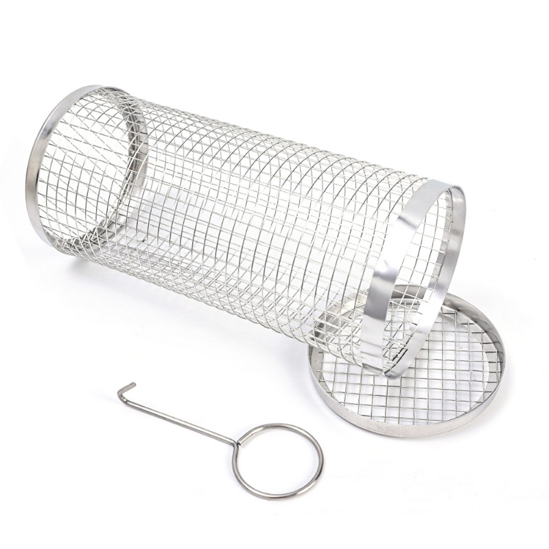 Keranjang Rak Barbekyu Stainless Steel Outdoor Camping/Travel Keluarga Anti Bocor Masak Panggangan Parutan Rotary Grill Basket