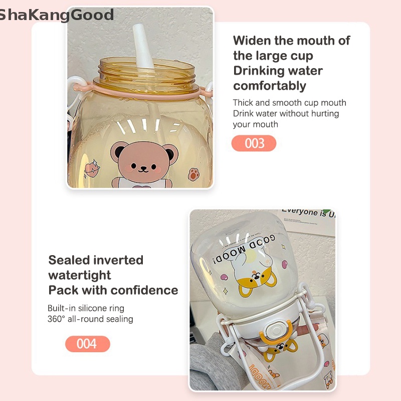 Skid 1.3L Portable Kawaii Bear Cup Tumbler Dengan Sedotan Lucu Botol Air Kapasitas Besar Mug Olahraga Luar Ruangan Minum Ketel Untuk Gadis Anak SKK