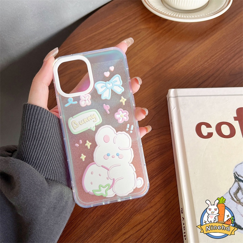 IPHONE Casing Hard Case Bening Tahan Guncangan Mewah Kompatibel Untuk Iphone14 13 12 11 Pro Max X Xr Xs Max8 7 6 Plus SE Kartun Beruang Lucu Casing Ponsel Laser Akrilik Lapisan Ganda Armor Cover Pelindung