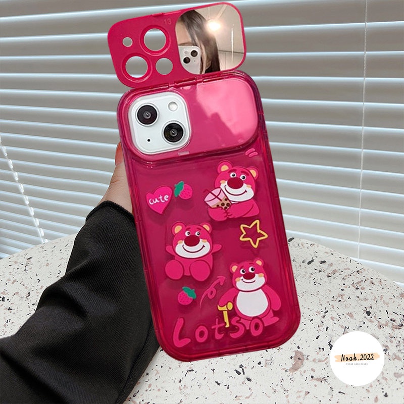 Kartun Manyo Case Untuk VIVO Y15 Y12i Y11 Y12s Y20 Y11s Y20s G Y91C Y17 Y20i Y1S Y12 Y12A Y20A Y20G Y30G Boneka 3D Lucu Strawberry Bear Lembut Tpu Kreatif Flip Make Up Cermin Cover