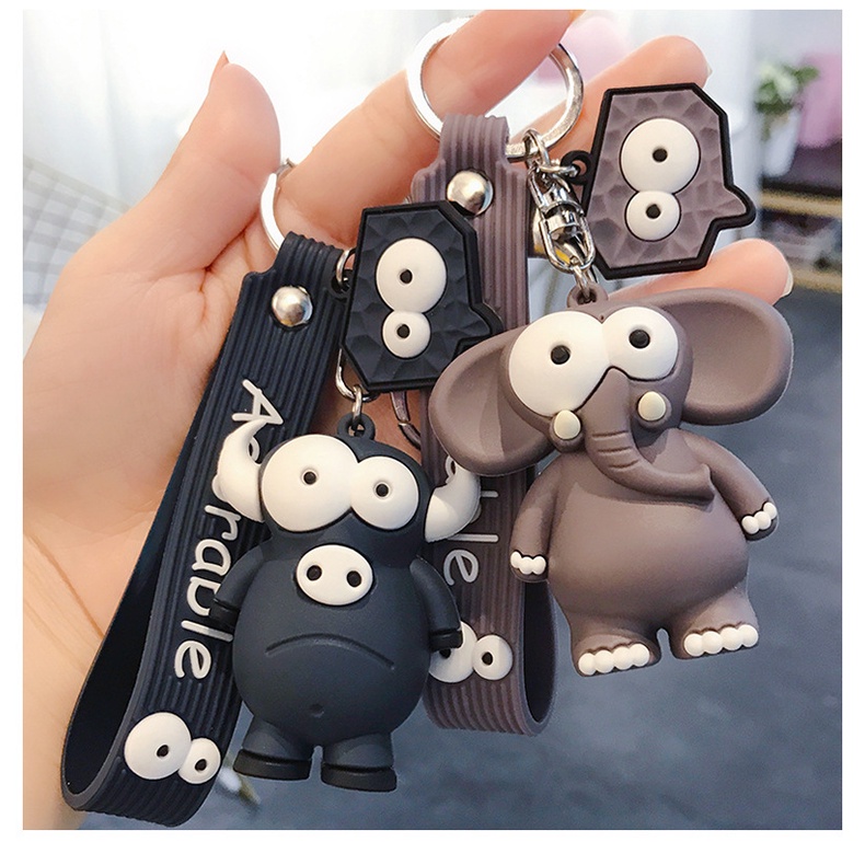 3d Hewan Lucu Ostrich Gajah Banteng Logam Gantungan Kunci Untuk Mobil Rumah Keys Bluetooth Earphone TWS Anti-Hilang Tali Gantungan Kunci Gadis Cowok Tas Ransel Charms Pendant