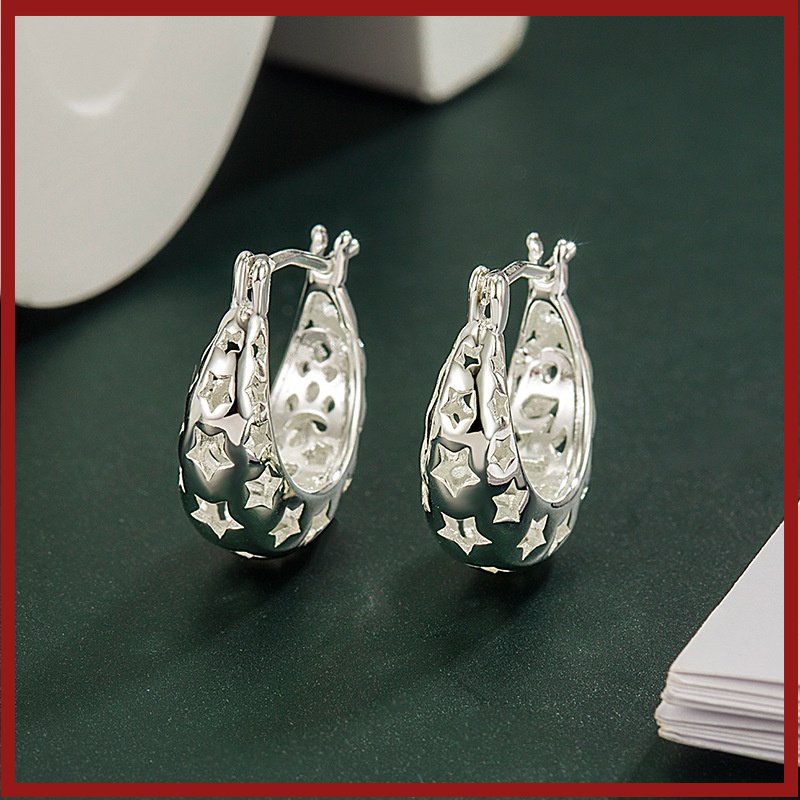 Anting Tusuk Bintang Hollow Sederhana Perak S925 U1810