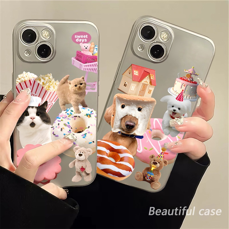 IPHONE Soft Phone Case Kompatibel Untuk Iphone11 14 13 12 Pro XS Max Casing Kucing Lucu XR X8+76S Plus Mini Electroplate TPU Silikon Shockproof Cover