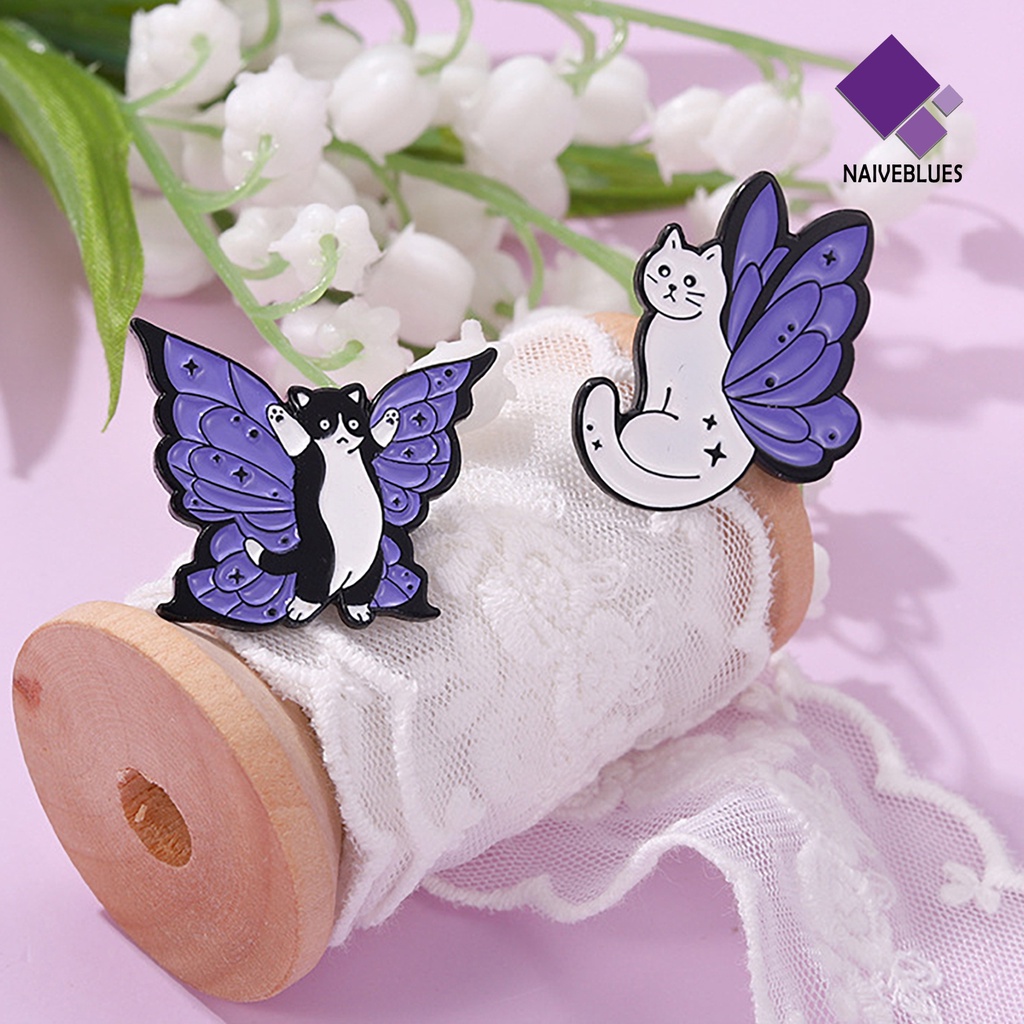 &lt; Naiveblues &gt; Bros Kartun Ekspresi Hidup Lucu Penyihir Pin Sayap Kucing Hitam