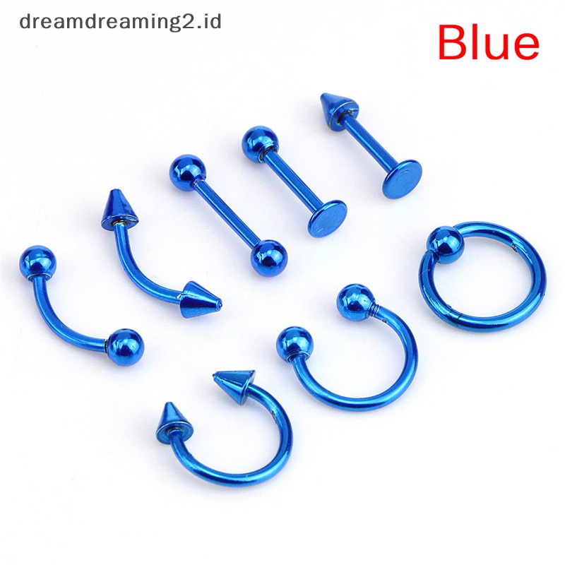 (drea) Campur 8PCS 16G Stainless Steel Helix Perhiasan Telinga Alis Hidung Bibir Cincin//