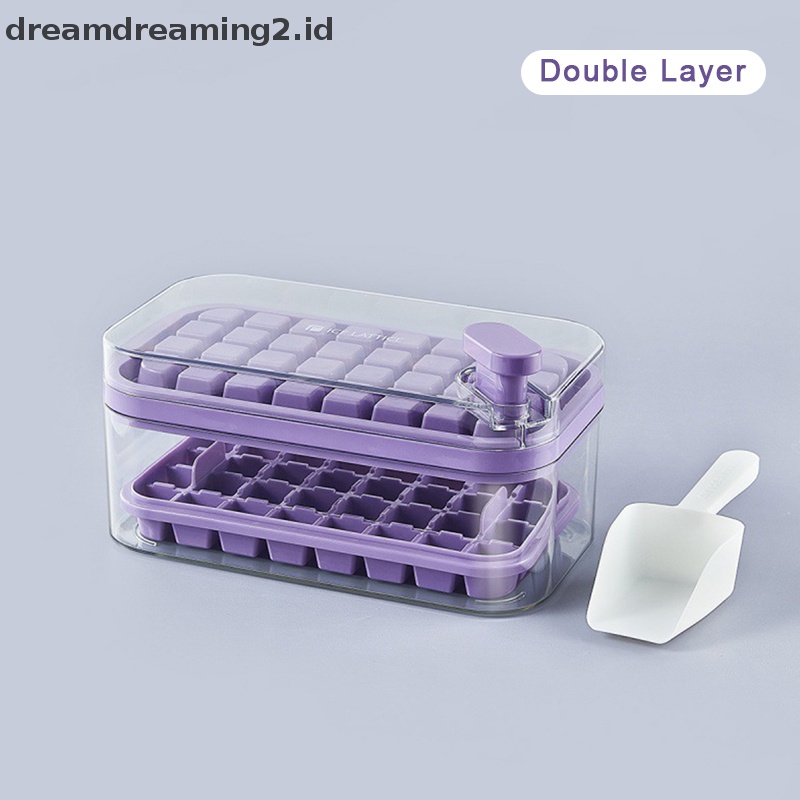 (drea) 1pc Cetakan Es Tipe Tekan Satu Tombol Kotak Plastik Ice Cube Maker Ice Tray Mold//