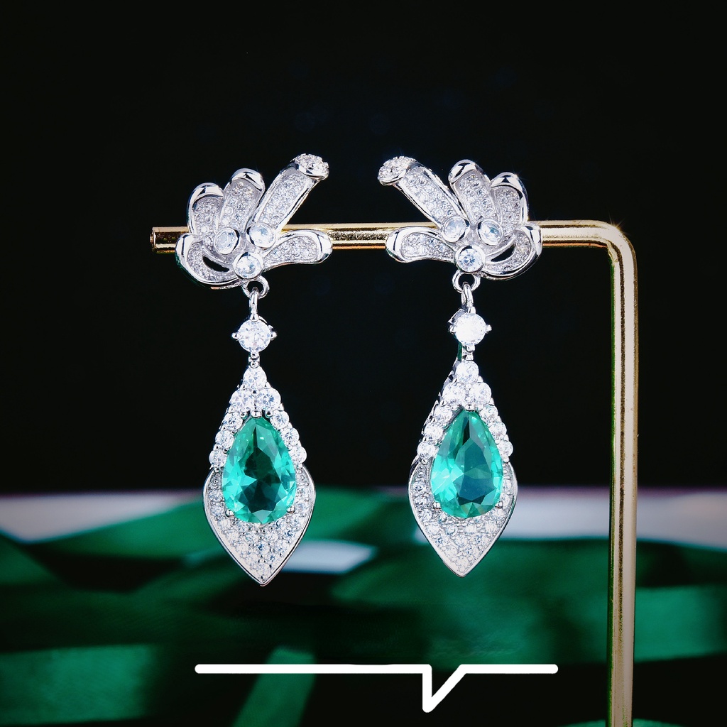 Goldkingdom Aksesoris Perhiasan Fashion Ready Stock Industri Berat Tetesan Air Berbentuk Pir Danau Biru Kaktus Anting Earrings