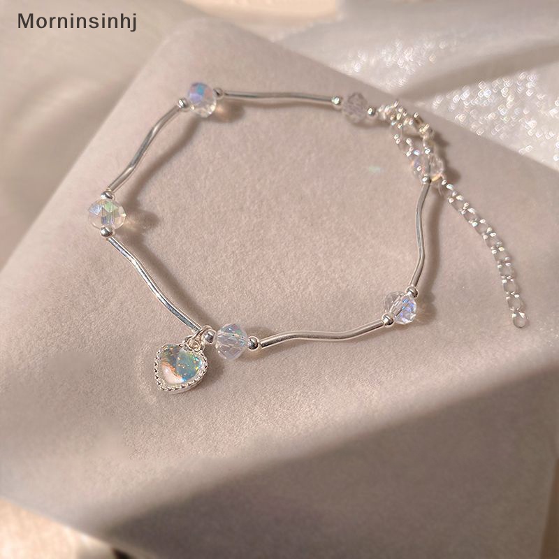Mornin Gelang Cinta Hati Kristal Warna-Warni Perempuan Super Peri Moonstone Gelombang Temperamen Manis Hiasan Tangan Untuk Hadiah Pacar id