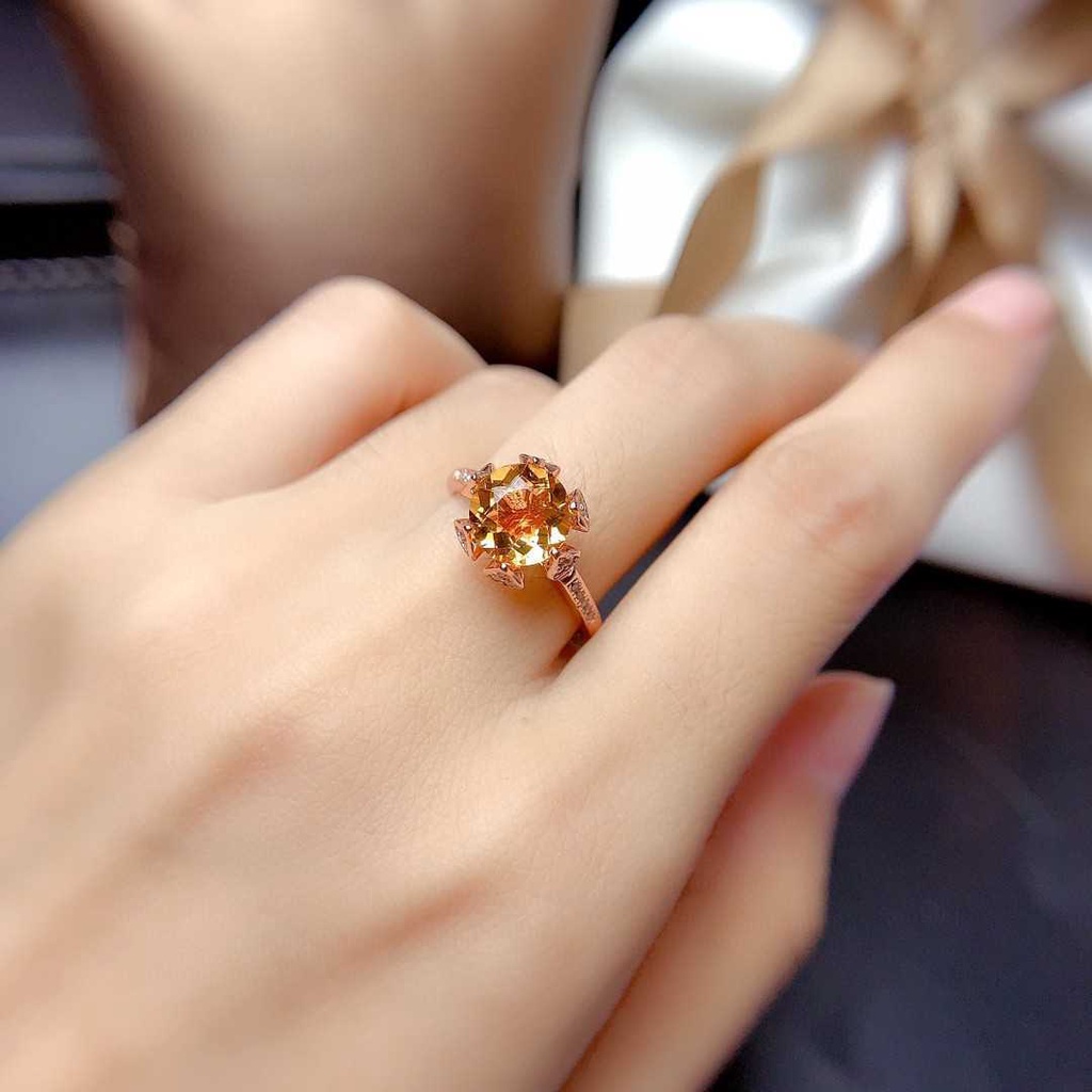 Goldkingdom Aksesoris Perhiasan Fashion Ready Stock Cincin Kristal Kuning Wanita Mosan Berlian Api Warna Berkilau Platinum Presisi Inlay