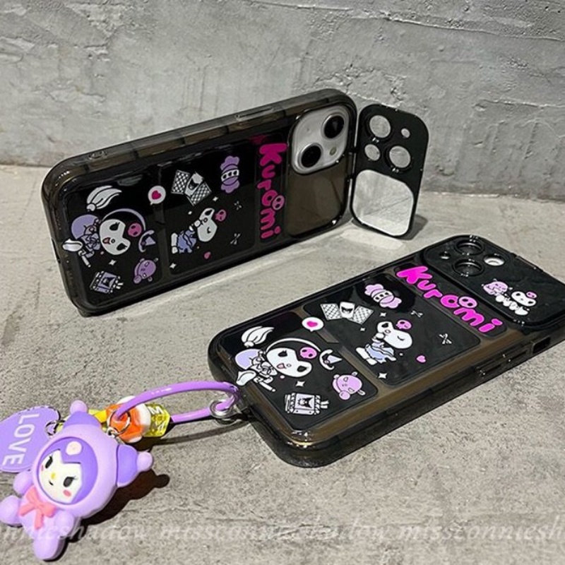 Case Untuk Vivo Y15 Y11 Y17 Y20 Y12 Y20i Y12i Y91C Y11s Y30G Y20s G Y1S Y20A Y20G Y12s Y12A Kartun Lucu Kuromi Kreatif Flip Make Up Cermin Lembut Penutup Belakang Dengan Gelang Boneka 3D