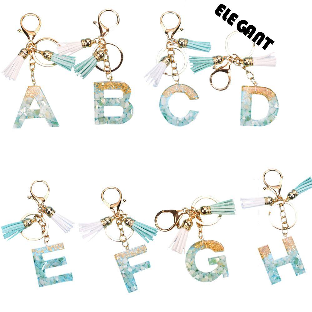 [Elegan] 26huruf Gantungan Kunci 1PC Glitter Gradien Indah Inisial Huruf Ornamen Perhiasan Mobil Keyring Dengan Rumbai Liontin Alfabet Key Chain