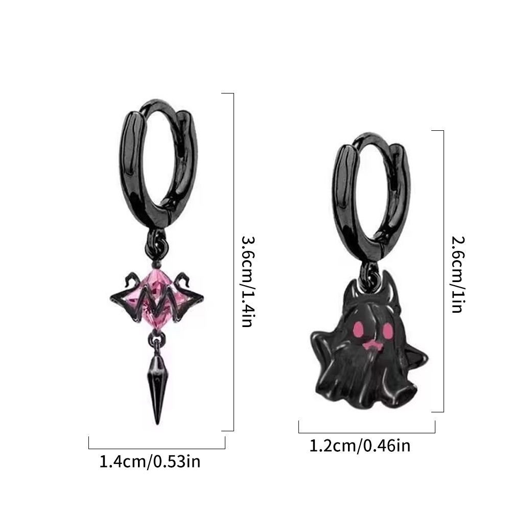 Kartun Hantu Kristal Tembaga Clasp Pendant Earrings/Anting Drop Berlian Imitasi Asimetris Elegan/Anting Lucu Aksesoris Halloween