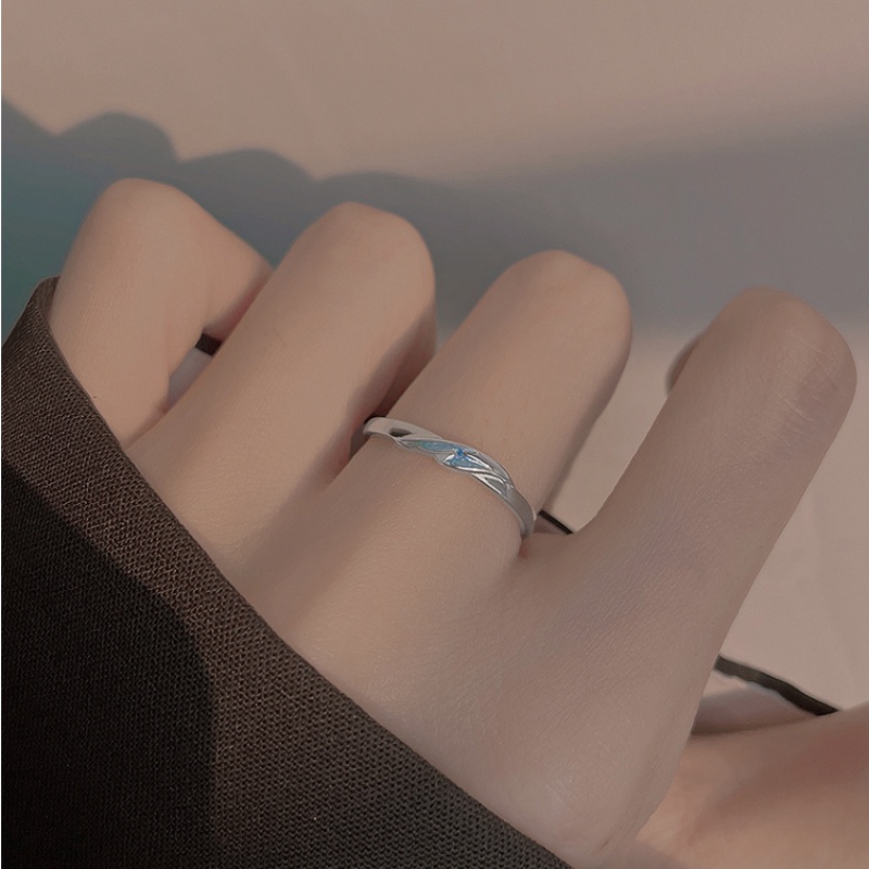 Papaozhu Trendi s925 Perak Biru Petir Cincin Untuk Wanita Gadis Korea Fashion Flame Ring Adjustable Finger Perhiasan Hadiah