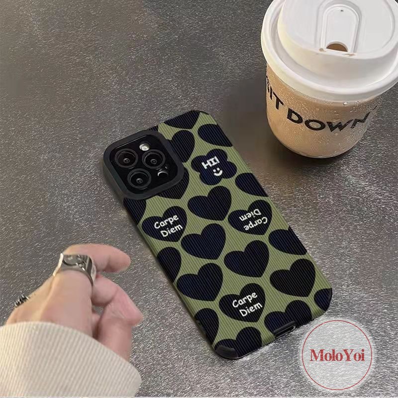 IPHONE Kulit Mewah Silikon Lembut Shockproof Case Kompatibel Untuk Iphone7 8 Plus XR XS X Max11 12 13 14 Pro Max 7Plus Cinta Hati Carpe Diem Tekstur Stiker Ponsel Cover