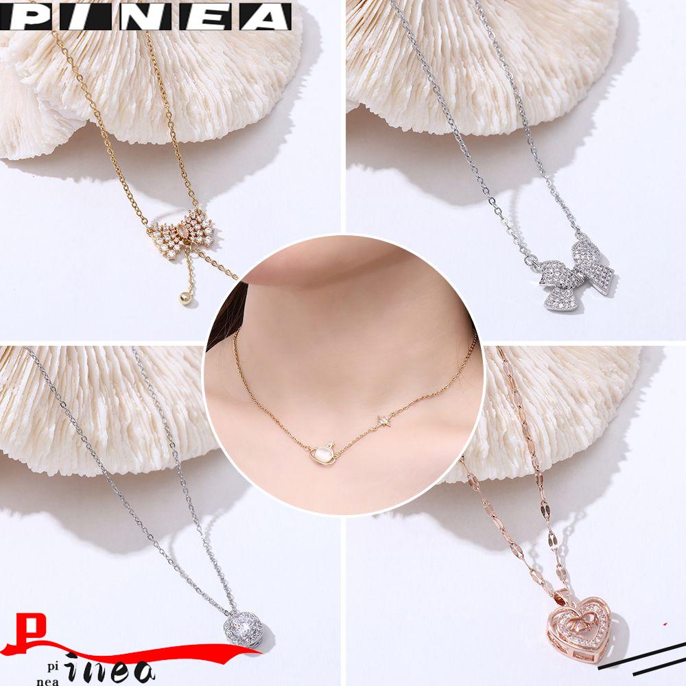 Kalung Nanas Liontin Sederhana Rantai Klavikula Rose Golden Silver Bow-knot