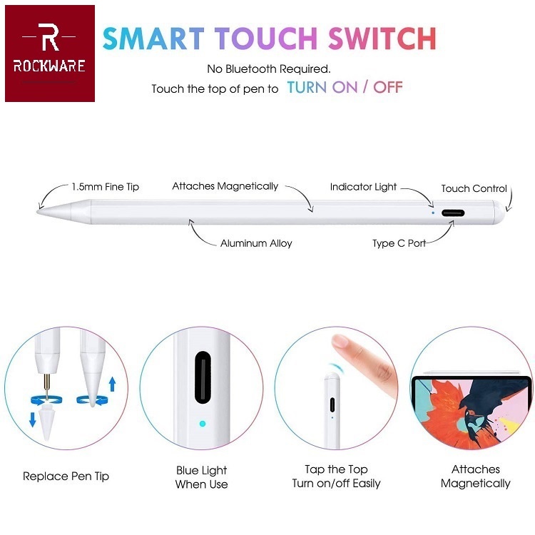 AKN88 - ROCKWARE RW-X3 - iPad Compatible Stylus Pen - Palm Rejection Support