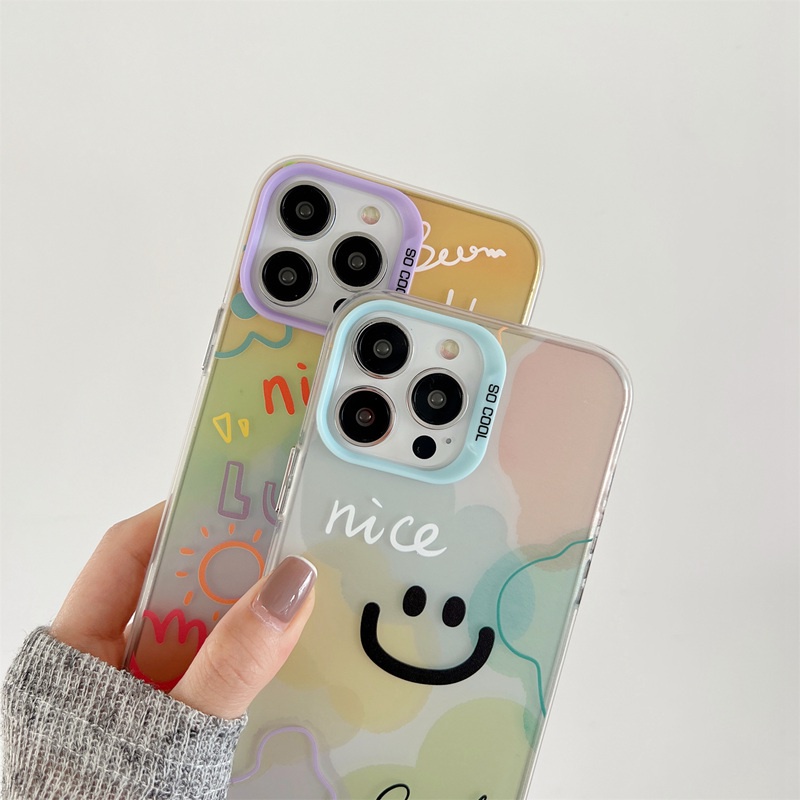 Nice Colorful Gradient Smile Skin Feel Soft Case HP iP iPhone 12 13 14 Pro Max 11 Girl Woman FTD Casing Apple