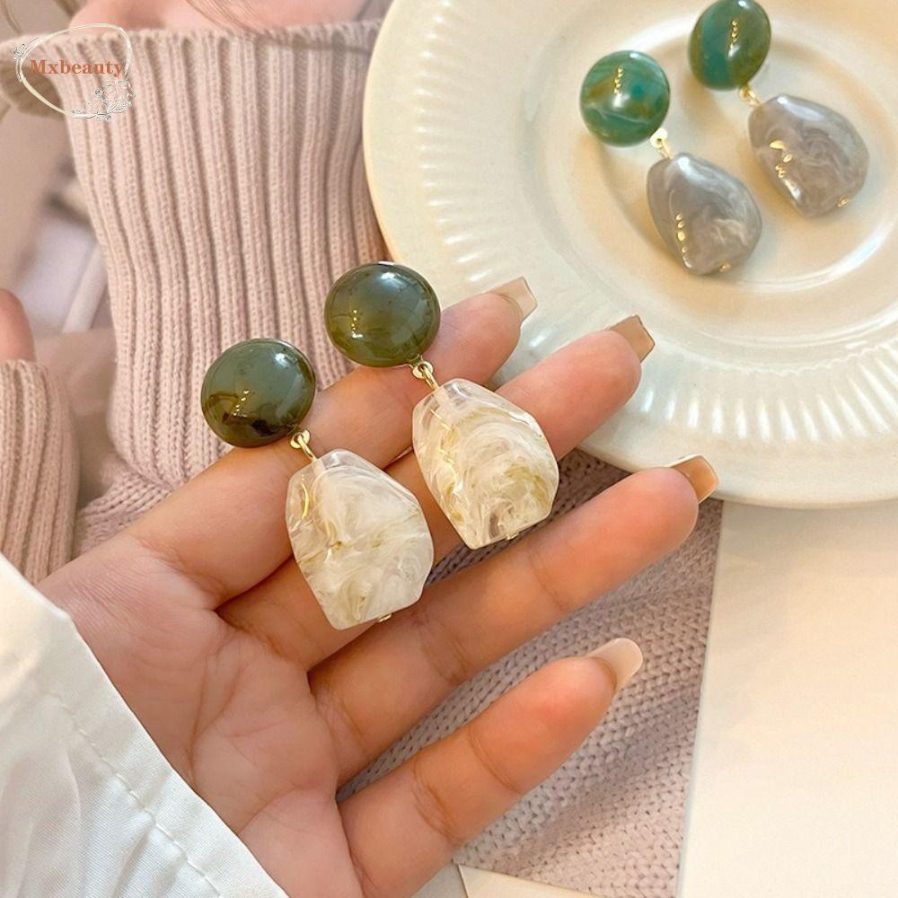 Mxbeauty Korea Ear Studs Grey White Pendant Bulat Elegan Indah Sederhana Tidak Teratur Drop Earrings