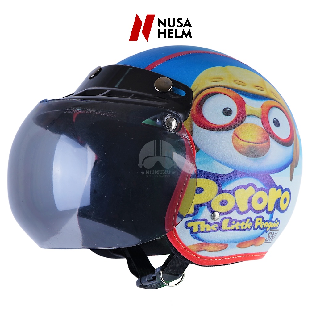 Helm Bogo Retro Anak Untuk Usia 2-6 Tahun Motif Pororo - Biru Merah