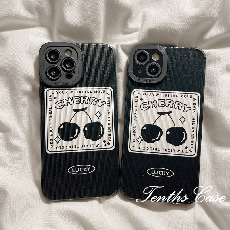 IPHONE Kompatibel Untuk Iphone14 13 12 11 Pro Max X XR Xs Max7 8 6 6s Plus SE 2020 2023 Gaya Minimalis Canggih Motif Ceri Hitam Phone Case Back Cover