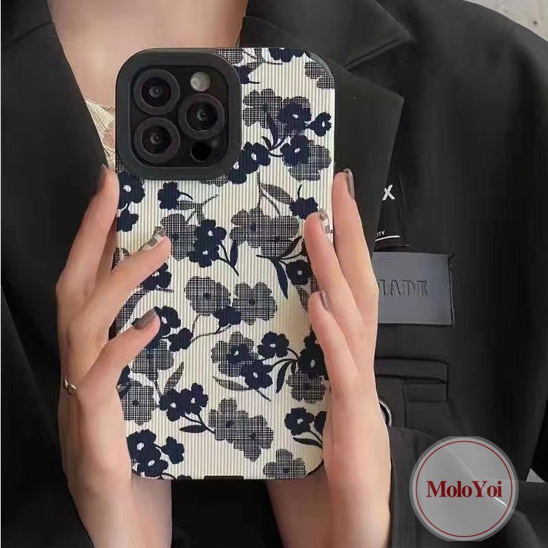 Casing Silikon Tahan Guncangan Kulit Mewah Kompatibel Untuk IPhone XR XS X Max 11 Pro Max 7Plus 11 13 14 12 Pro Max8 7 Plus Retro Tekstur Bunga Stiker Lembut Tpu Phone Cover